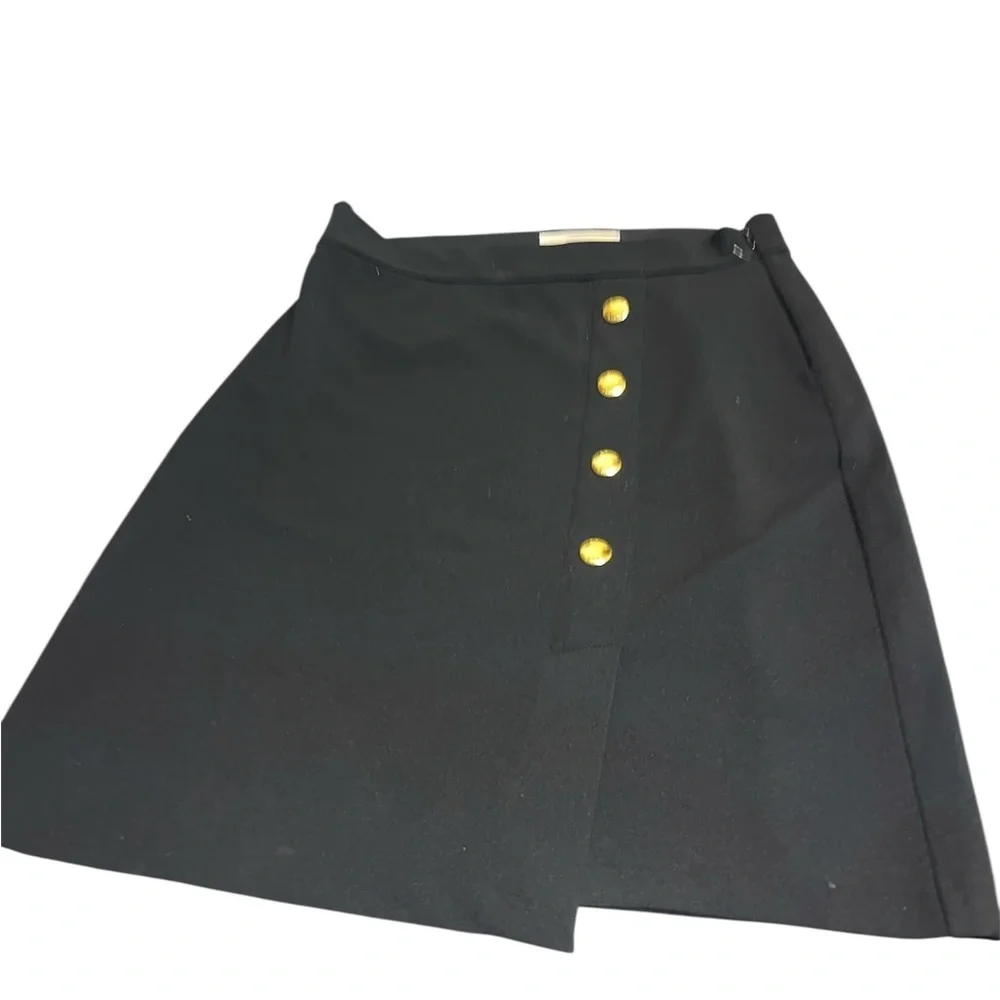 Michael Kors Black Mini Skirt with Gold Buttons